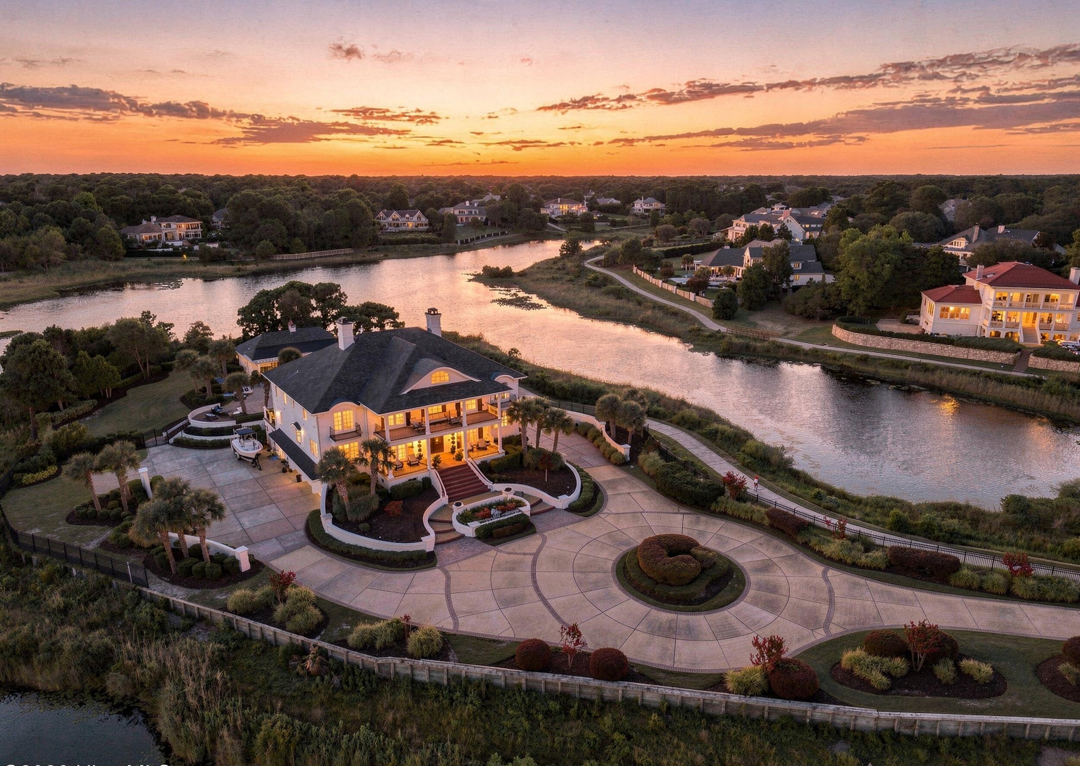 Aerial of the estate at golden hour